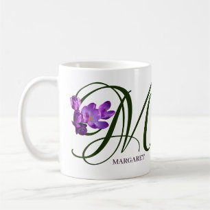 Classy purple crocus flowers M monogram personal Coffee Mug