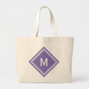 Classy Purple Diamond Monogram Large Tote Bag
