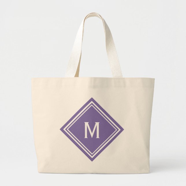 Classy Purple Diamond Monogram Large Tote Bag (Front)