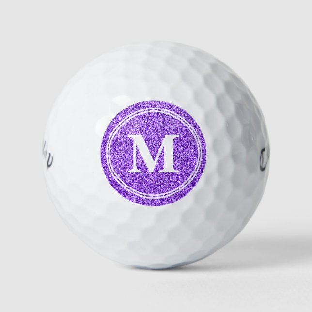 Classy Purple Glitter Sparkly Monogam Personalised Golf Balls (Front)