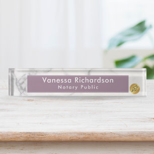 Classy Purple & Gray Marble Custom Notary  Nameplate