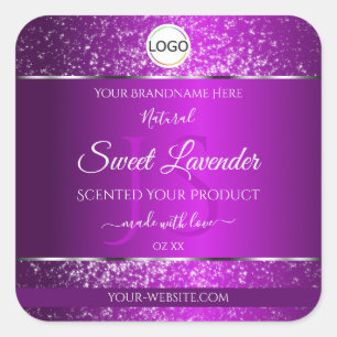Classy Purple Logo Initials Glitter Product Labels
