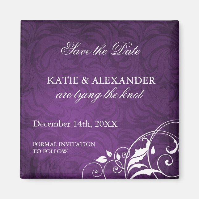 Classy Purple Save the Date Wedding Magnet (Front)
