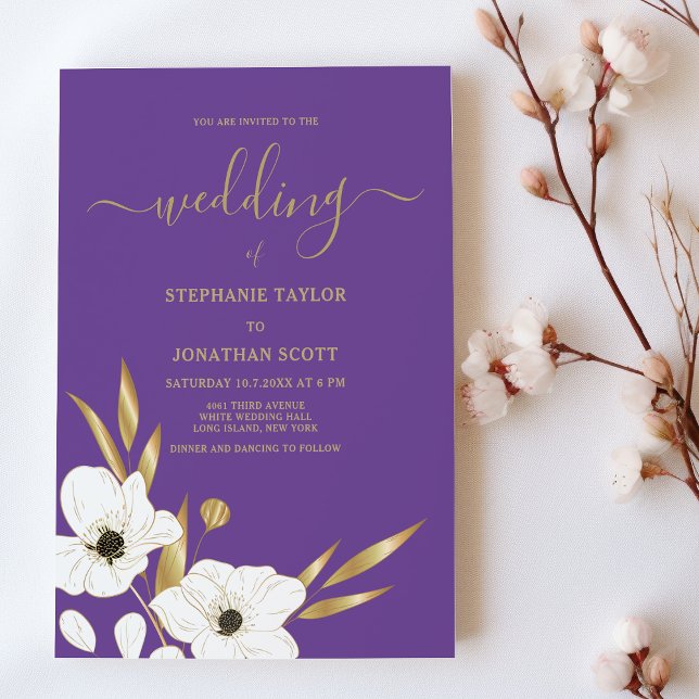 Classy purple white gold floral elegant wedding  invitation (Classy purple white gold floral elegant Wedding )
