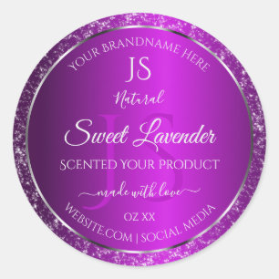 Classy Purple with Glitter Initials Product Labels