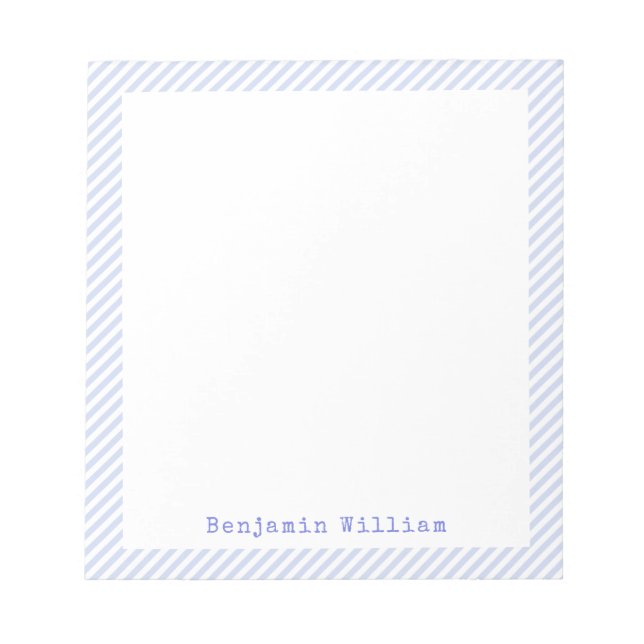 Classy Quartz Blue And White Minimal Striped Frame Notepad (Front)