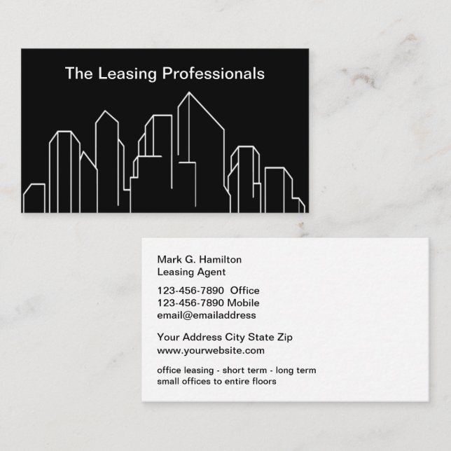 Classy Real Estate Office Leasing Business Card (Front/Back)
