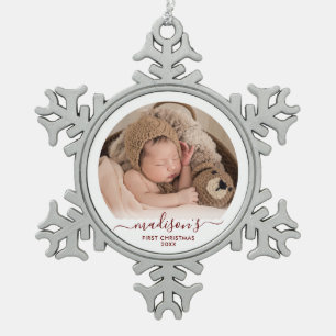 Classy Red Baby's 1st Snowflake Pewter Christmas Ornament