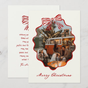 Classy Red Bow Stylish Frame Photo Christmas Holiday Card