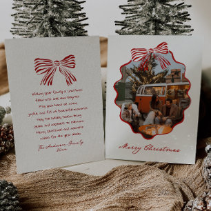 Classy Red Bow Stylish Frame Photo Christmas Holiday Card