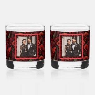 Classy Red Calla Lilies Aesthetic Retro Wedding Whiskey Glass