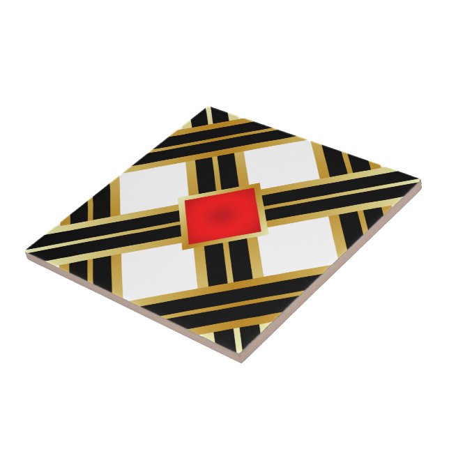 Classy Red Gold Black Square within a Square Tile (Side)