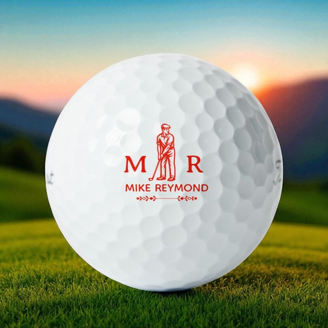 Classy Red Golfer Monogram Golf Balls (Creator Uploaded)