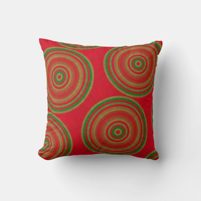 Classy Red Green Gold Dot Pattern Cushion (Front)