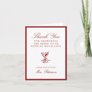 Classy Red Martini Bridal Shower Thank You Card