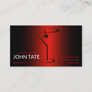Classy Red Martini Metallic Bartender Template Business Card