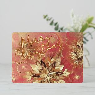 Classy Red Pink Abstract Snowflake Floral Art Gold