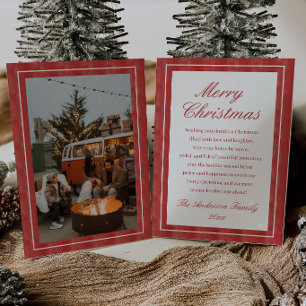 Classy Red Stylish Frame Photo Old Money Christmas Holiday Card