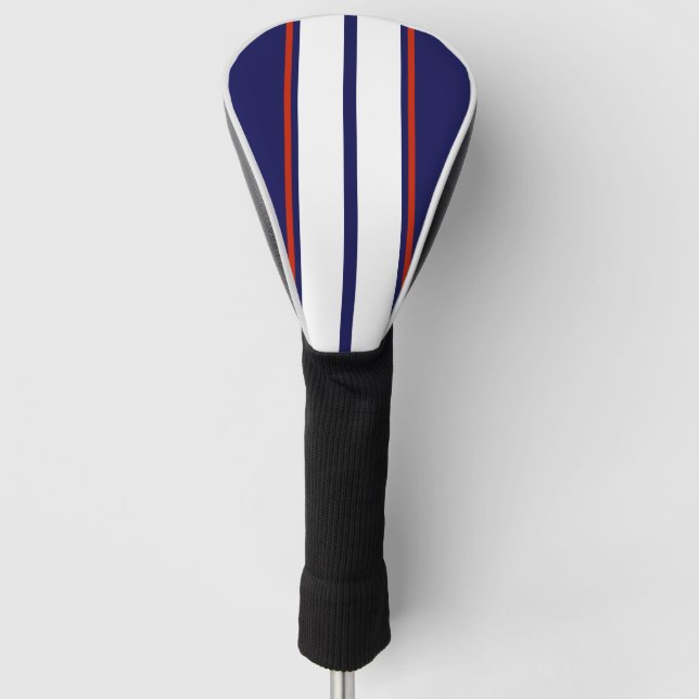 Classy Red, White, and Blue Racing Stripes Golf Head Cover (Front)