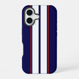 Classy Red, White, and Blue Racing Stripes iPhone 16 Case