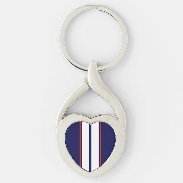 Classy Red, White, and Blue Racing Stripes Key Ring (Front)