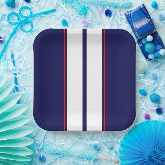 Classy Red, White, and Blue Racing Stripes Paper Plate (Party)