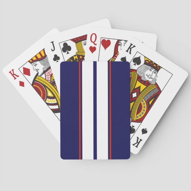Classy Red, White, and Blue Racing Stripes Playing Cards (Back)