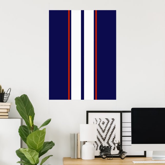 Classy Red, White, and Blue Racing Stripes Poster (Home Office)