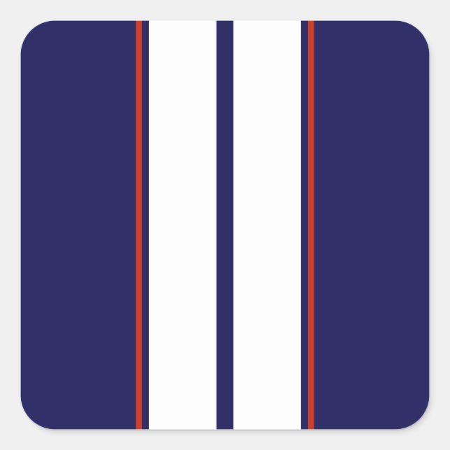 Classy Red, White, and Blue Racing Stripes Square Sticker (Front)