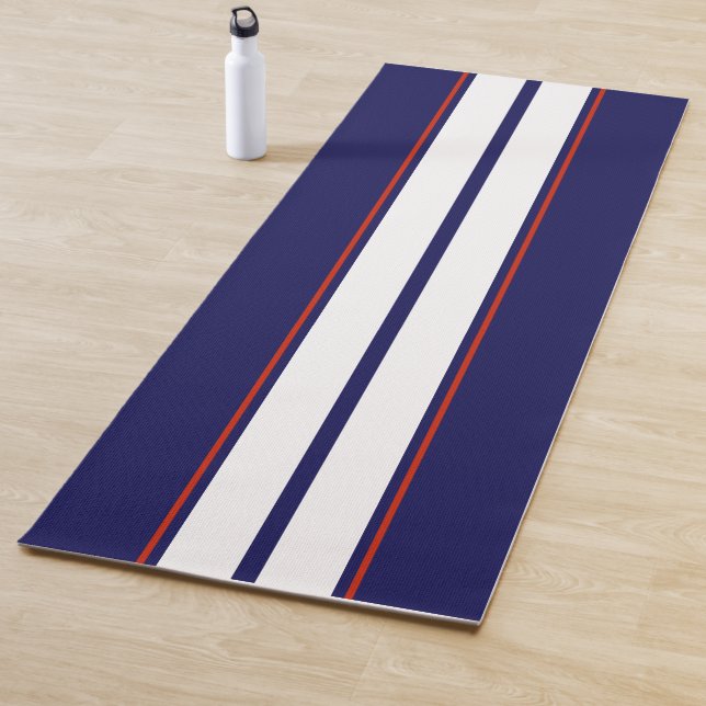 Classy Red, White, and Blue Racing Stripes Yoga Mat (In Situ)