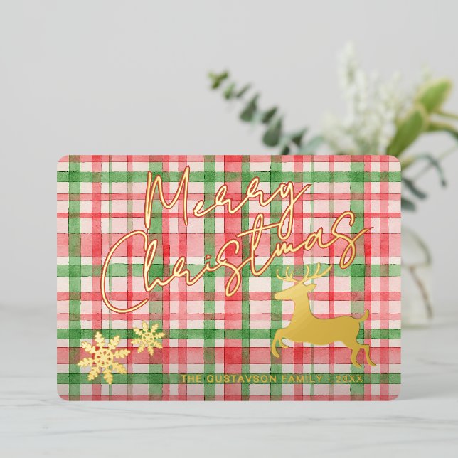 Classy Reindeer On Dark Green Pink Red Plaid Gold (Standing Front)