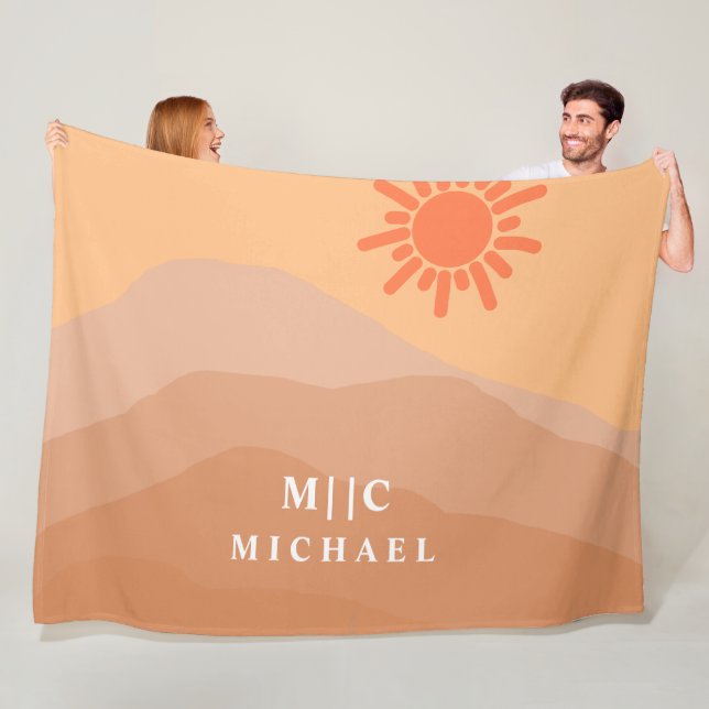 classy retro abstract modern mountain wave fleece blanket (In Situ)