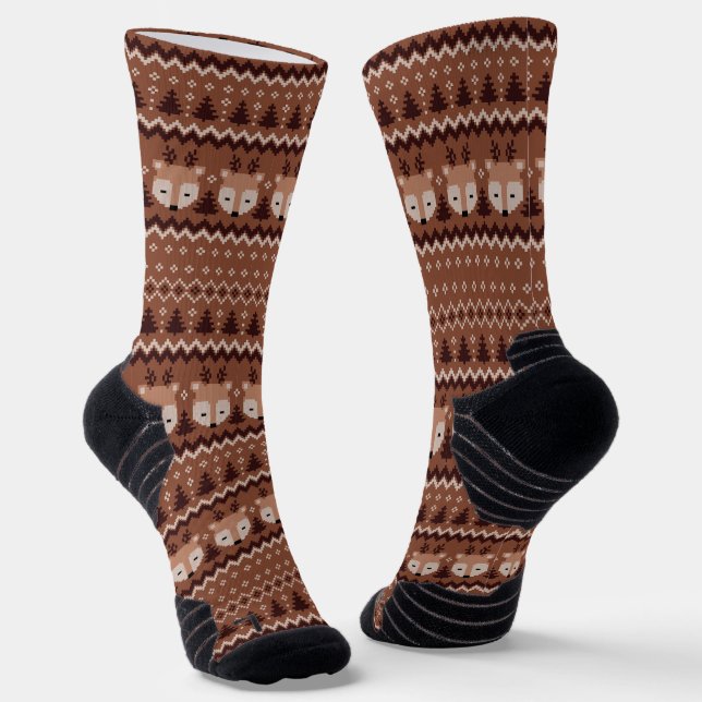 Classy retro Christmas Brown pattern for him Socks (Angled)