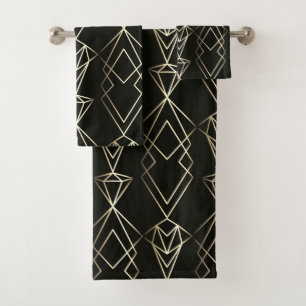 Classy Retro Design in Black and Gold Bath Towel Set