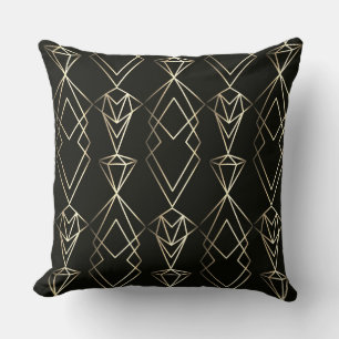Classy Retro Design in Black and Gold Cushion