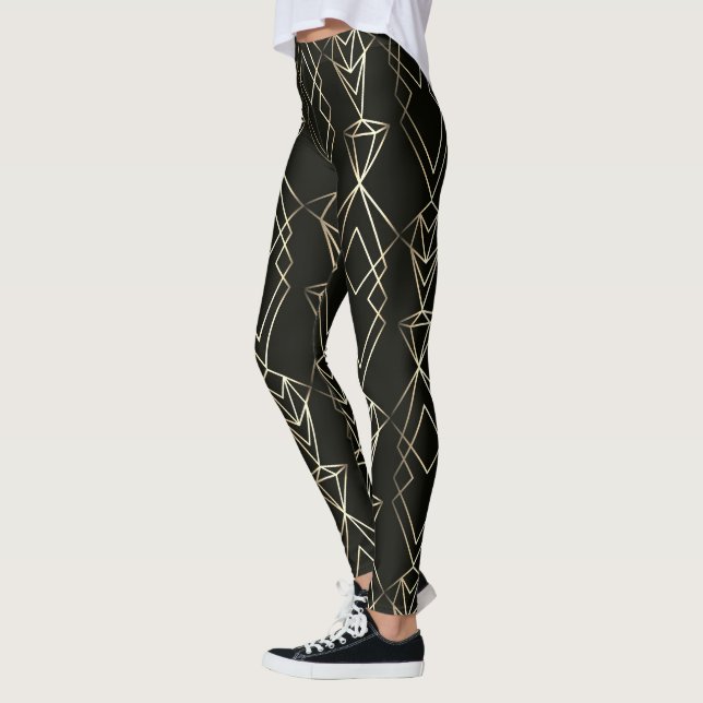 Classy Retro Design in Black and Gold  Leggings (Left)