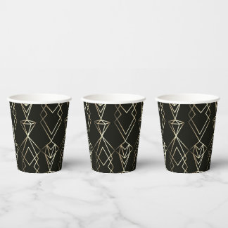 Classy Retro Design in Black and Gold  Paper Cups