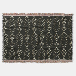 Classy Retro Design in Black and Gold  Throw Blanket