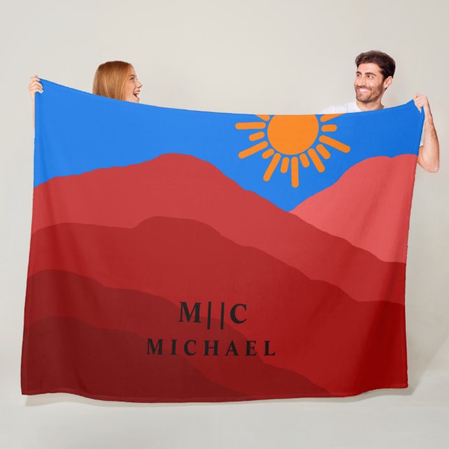 classy retro simple modern monogram personalised fleece blanket (In Situ)