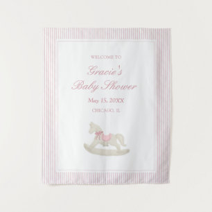 Classy Rocking Horse Baby Girl Shower Welcome Sign Tapestry
