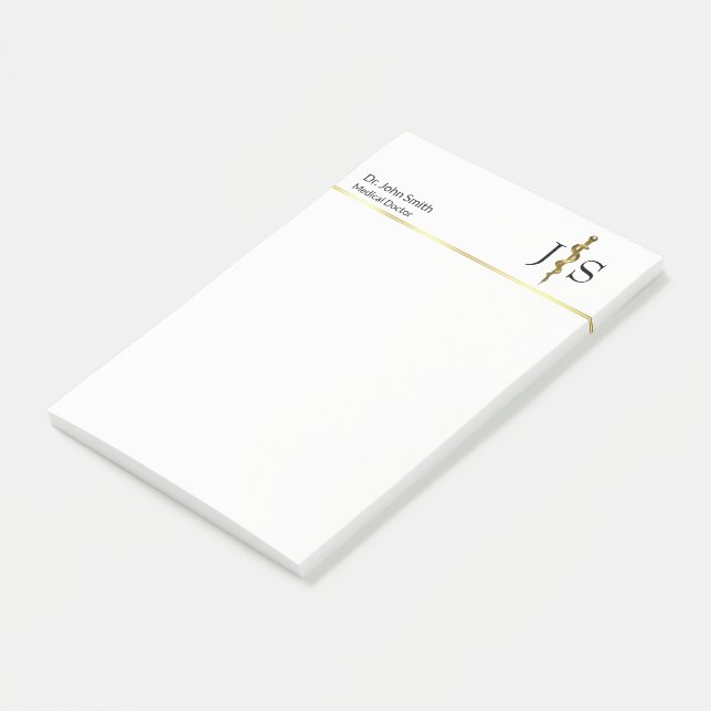 Classy Rod of Asclepius Gold on White Medical Post-it Notes (Angled)
