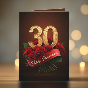 Classy Romantic Red Roses 30th Wedding Anniversary Card