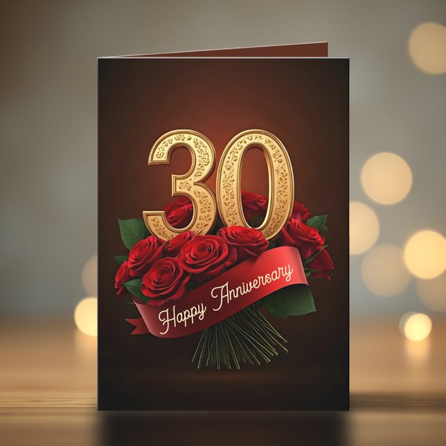 Classy Romantic Red Roses 30th Wedding Anniversary Card (Creator Uploaded)