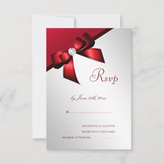 Classy Romantic Red & Silver Birthday Party RSVP Card (Front)
