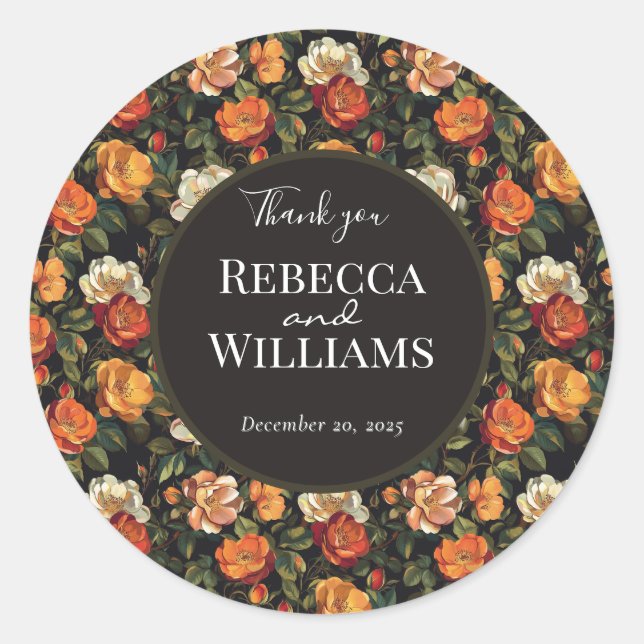 Classy Rose Flower Rustic Wedding Sticker (Front)