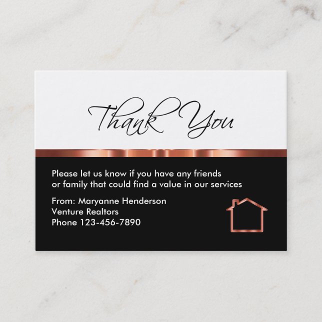 Classy Rose Gold Design Referral Thank You Cards (Front)