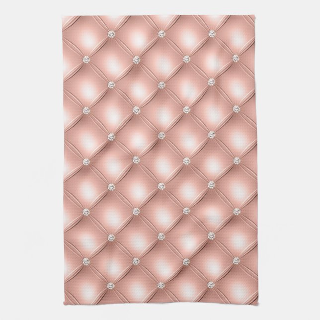 Classy Rose Gold, Faux Diamond Tufted Tea Towel (Vertical)