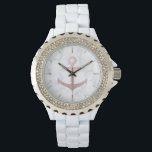 Classy rose gold glitter anchor & white marble watch<br><div class="desc">Stylish and elegant design featuring faux rose gold glitter anchor & white marble.</div>
