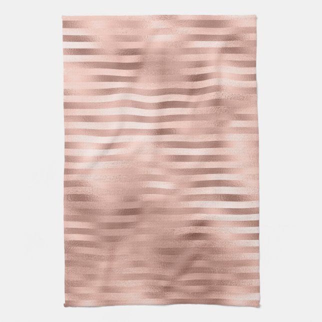 Classy Rose Gold horizontal stripes Tea Towel (Vertical)