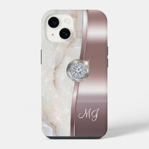 Classy Rose Gold Monogram Diamond Jewel Art iPhone 14 Case